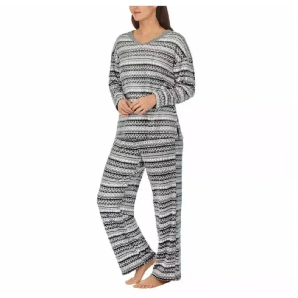 Nautica Pajama‎ PJ Set Women's size XXL 2 Piece Fleece Sleepwear V-Neck Top Gray